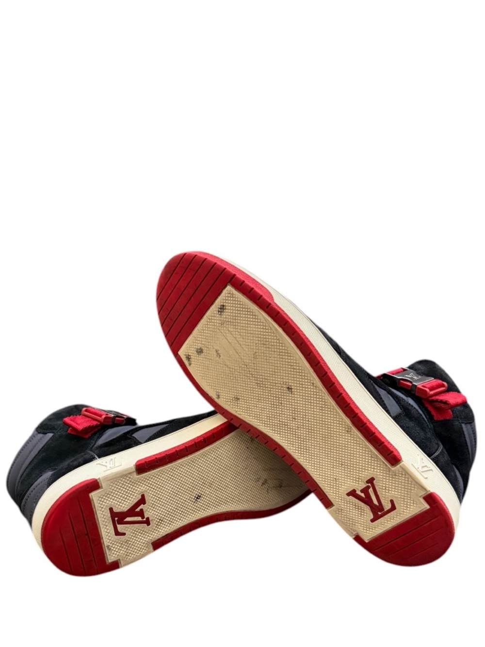 LOUIS VUITTON - BLACK RED GRAY WHITE NYLON SUEDE “SLIPSTREAM” HIGH TOP SNEAKERS - Picture 10 of 15